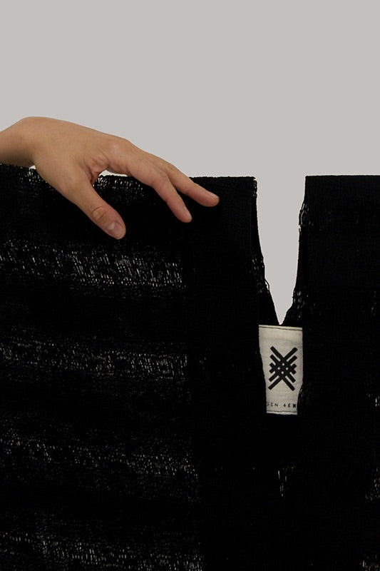 Extra long black frayed cotton huipil