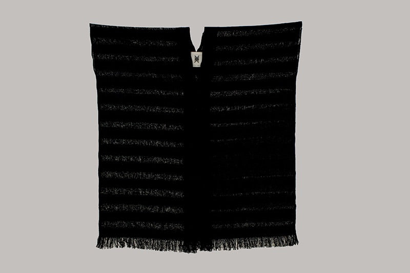 Extra long black frayed cotton huipil