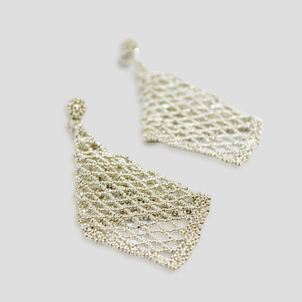 Silver net earrings