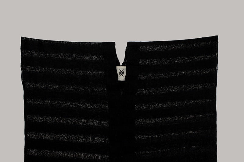 Extra long black frayed cotton huipil