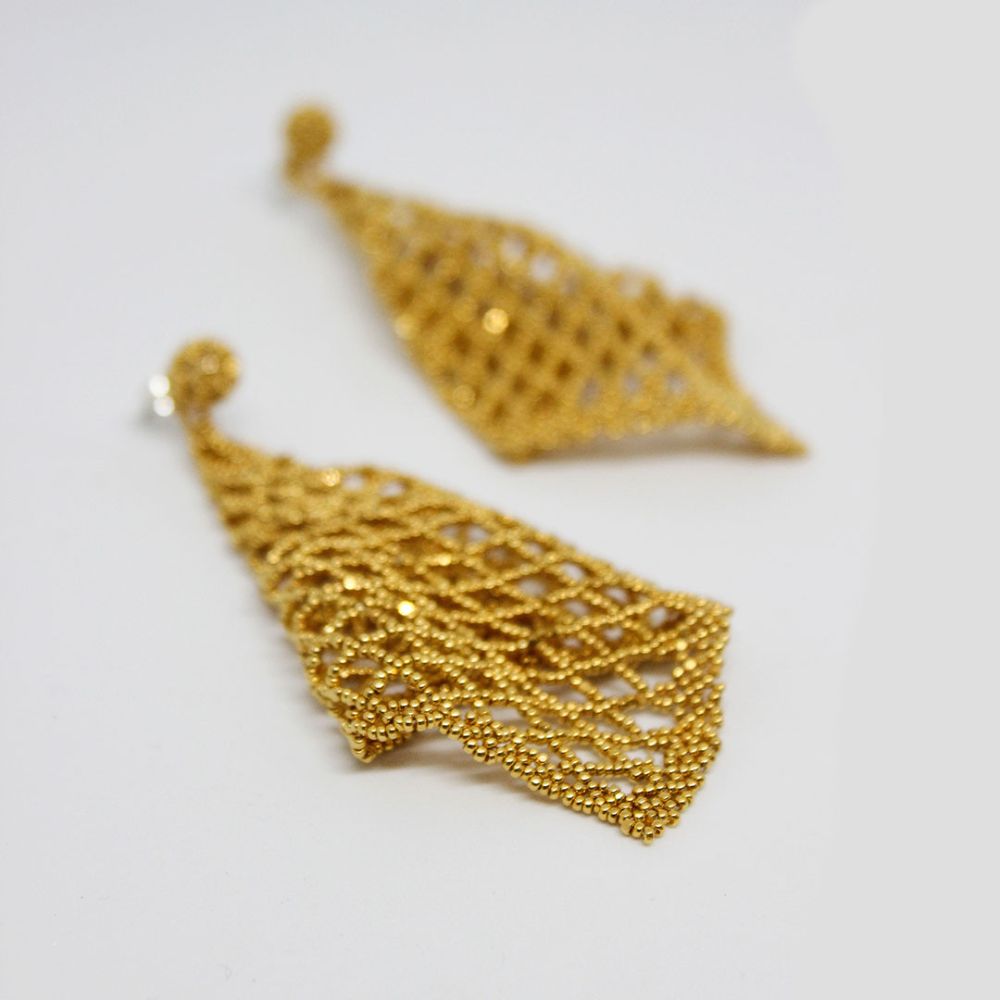 Gold net earrings