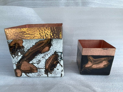 Cajita 20 x 20 cm tapa madera (con patina)