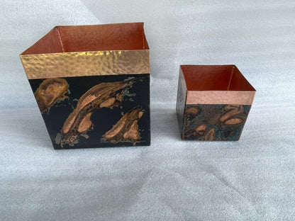Cajita 20 x 20 cm tapa madera (con patina)