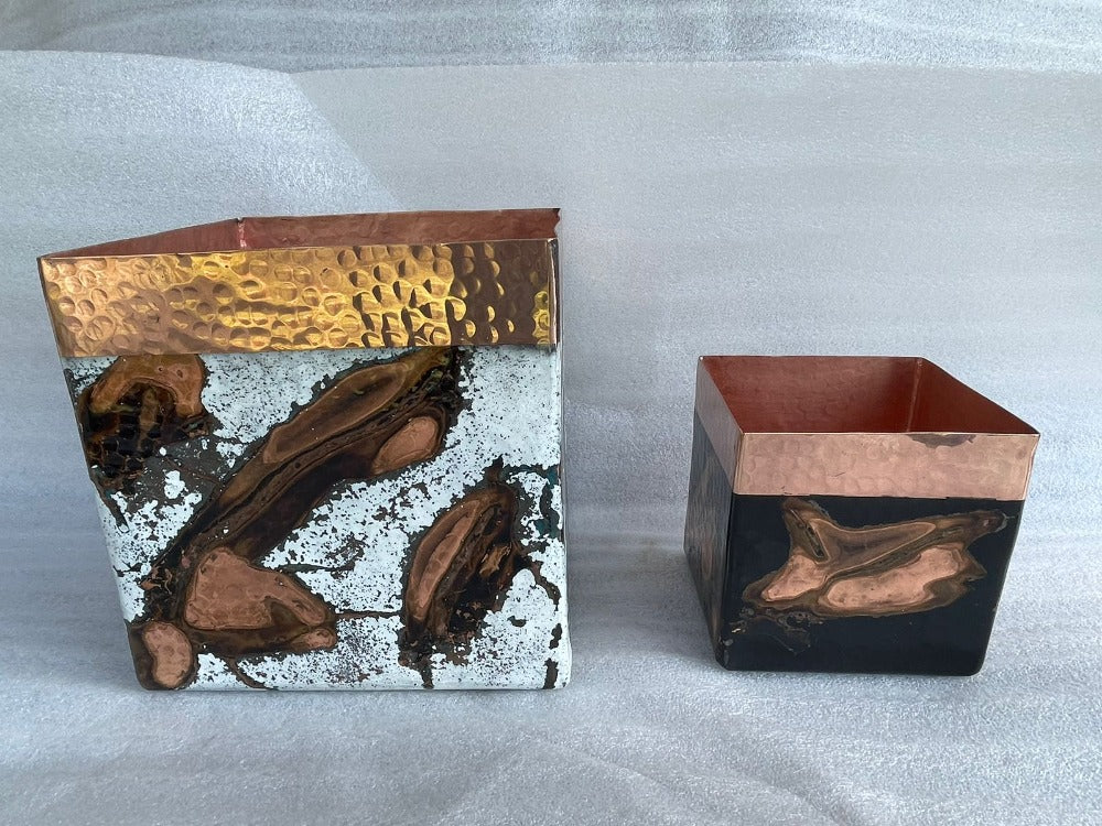 Cajita 12 x 12 cm tapa madera (con patina)