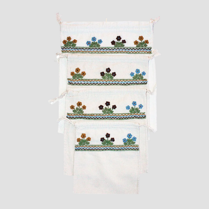 Set de 4 Bolsas Cham (1 Ch- 2 Med -1 Gde)Bordadas A Mano